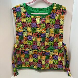 Handmade Veggie Friend Cobbler Apron Green Tabard Side Tie Vegetable Print Smock